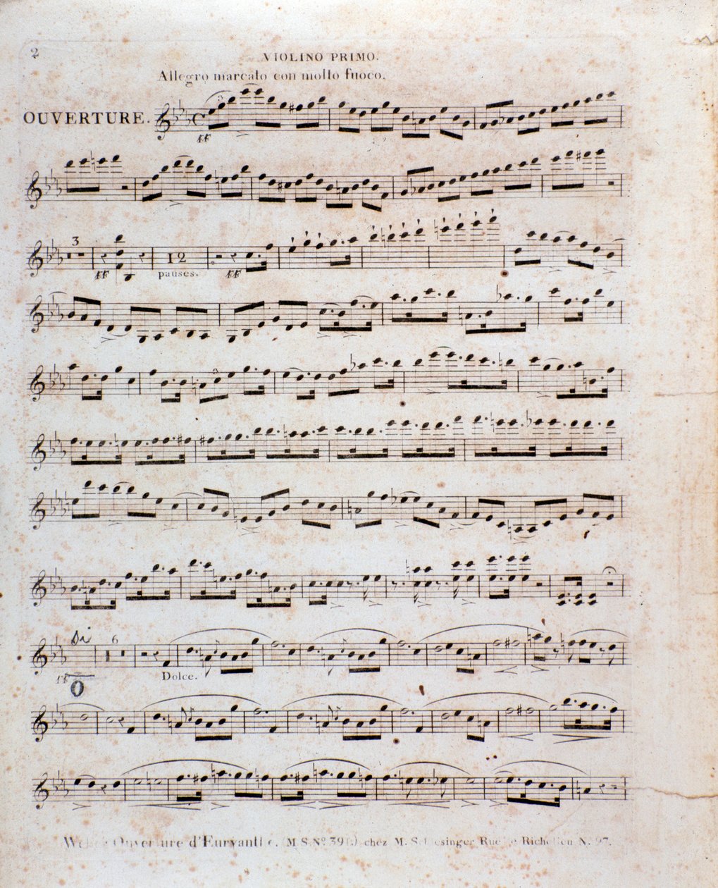 Første side av partituret, for fiolin, fra operaen 