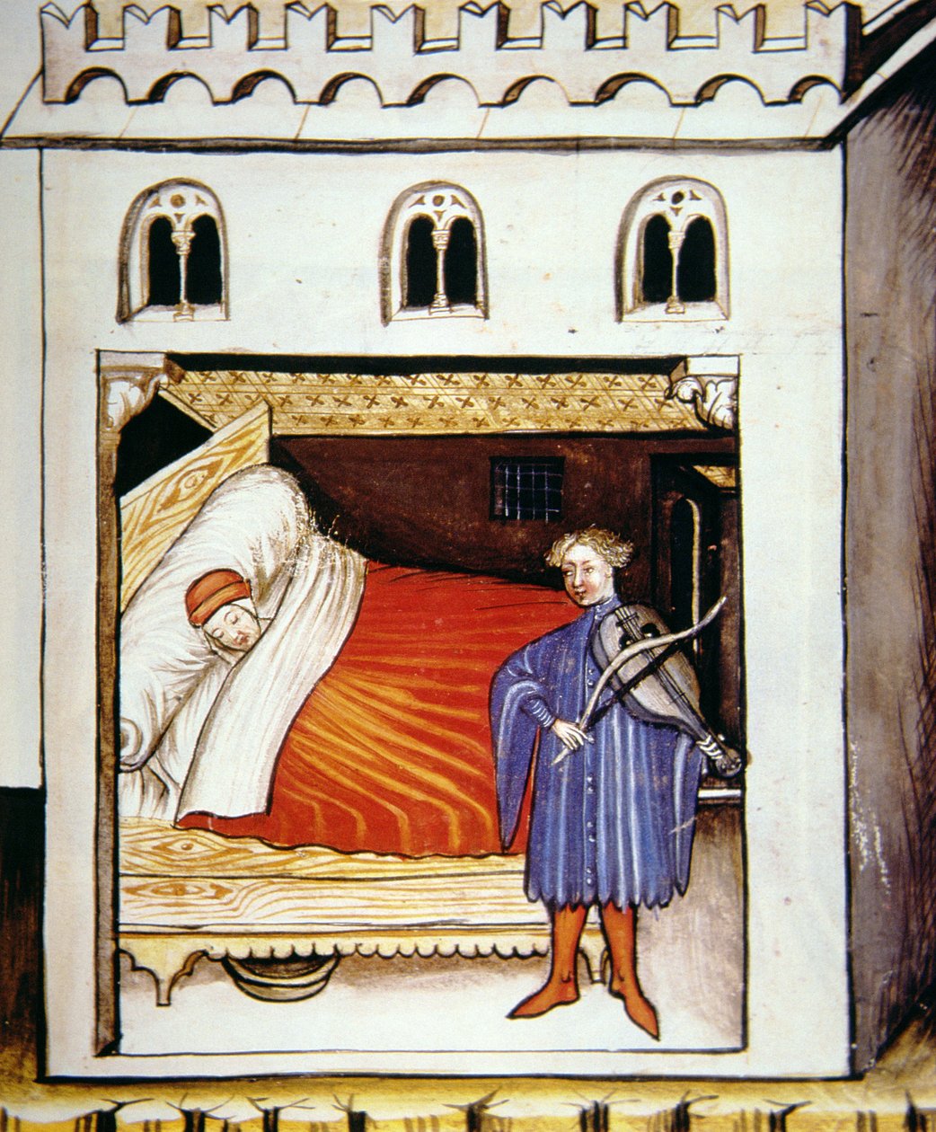 Fol.100r Sleep, illustrasjon fra Tacuinum Santiatis Codex Vindobonensis av Italian School