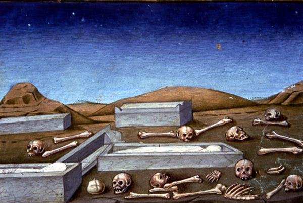 Fol.149rb The Last Judgement: The Dead Rise from the Grave (vellum) av Italian School