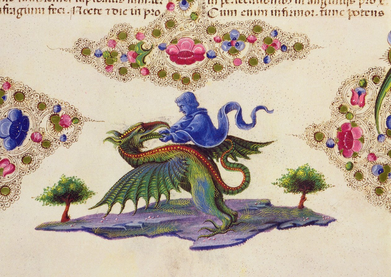 Fol.198V A Genie and Winged Monster, fra Borso d