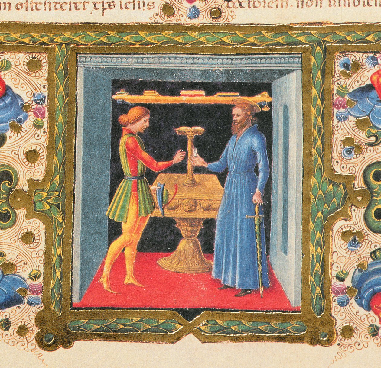Fol.208r Brev fra St. Paul til Timoteus, fra Borso d'Este-bibelen. Volum 2 (vellum) (detalj av 361789) av Italian School