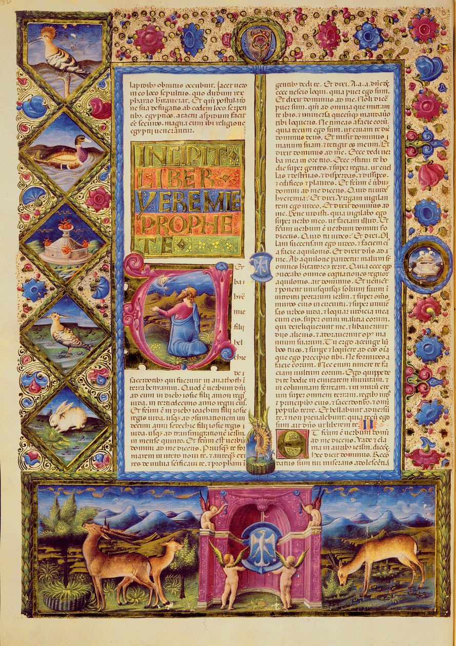 Fol.25v Åpning av Jeremias bok, fra Borso d