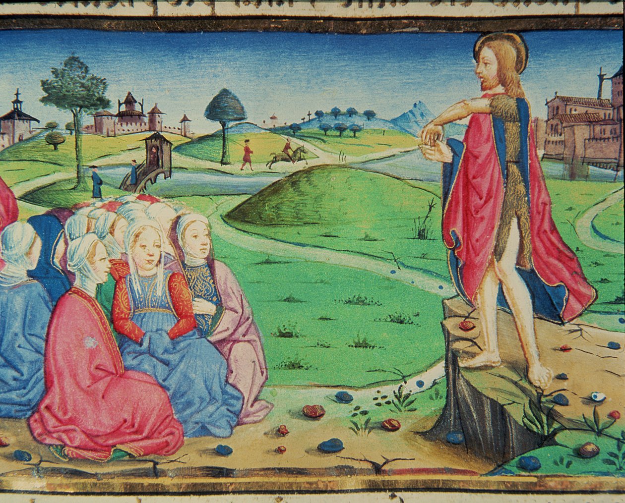 Fol.44r St. Johannes døperen forkynner og døper (vellum) av Italian School