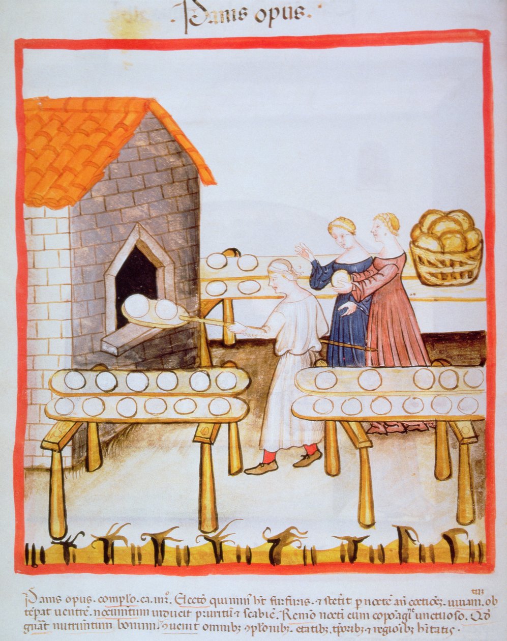 Fol.63v Baking av brunt brød, illustrasjon fra Tacuinum Sanitatis av Italian School