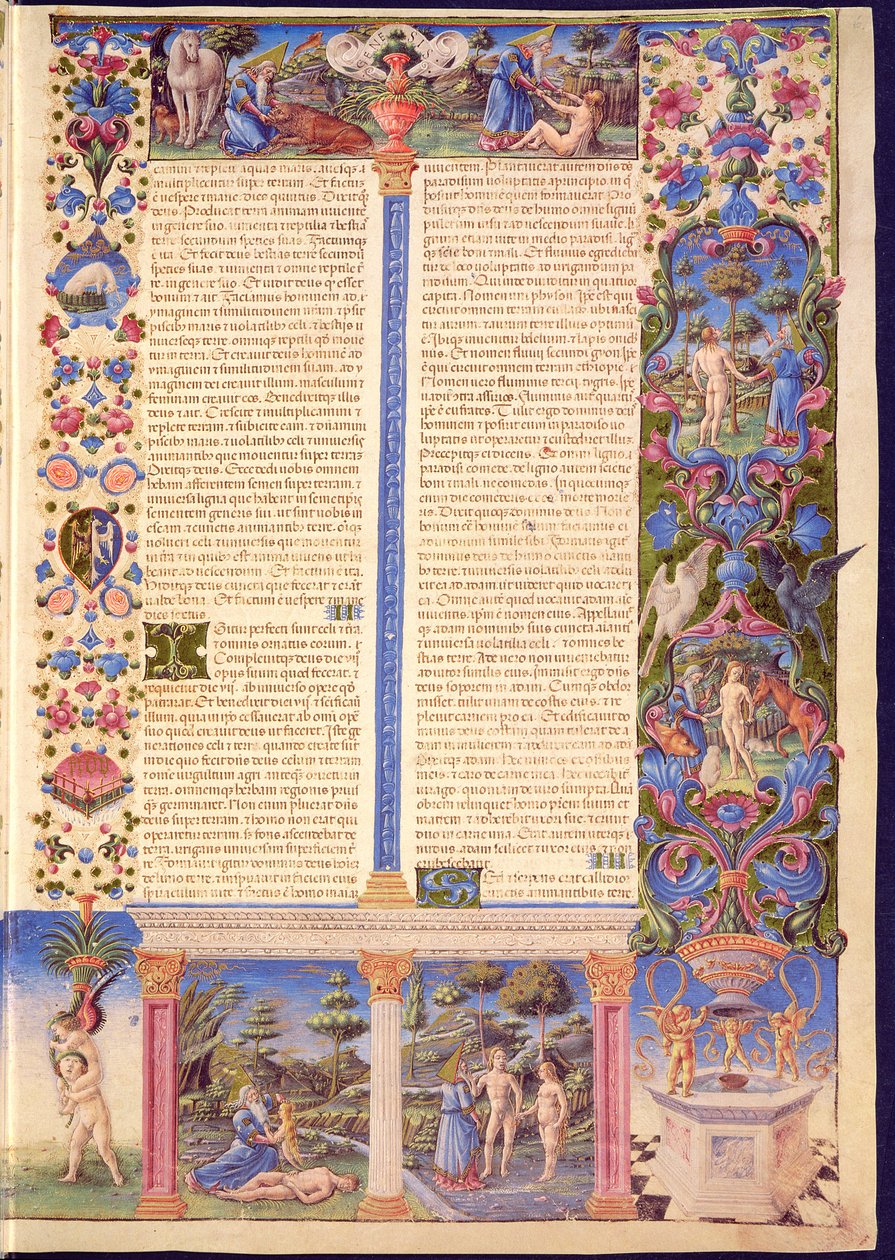 Fol.6r Genesis. Skapelsen av Adam og Eva, fra Borso d