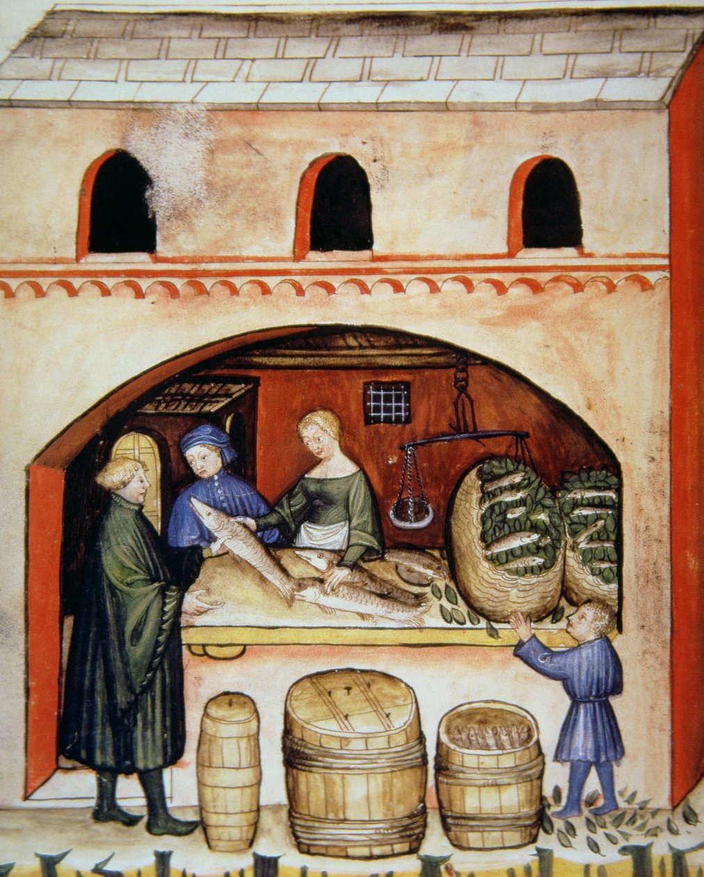 Fol.82v Salted Fish, illustrasjon fra Tacuinum Santiatis Codex Vindobonensis av Italian School