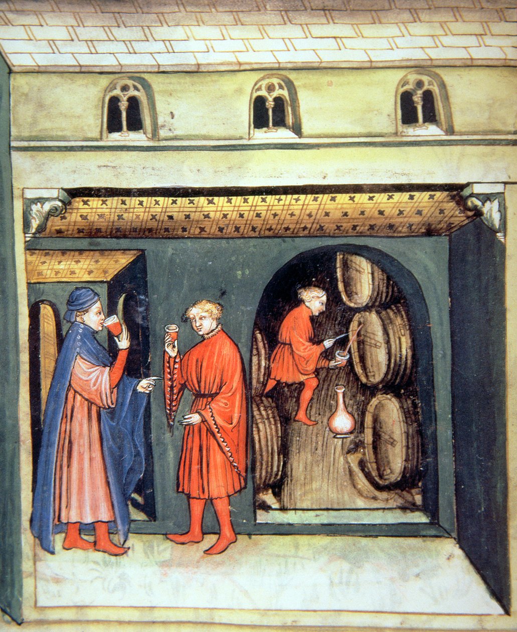 Fol.86v Aged Fruit Wine, illustrasjon fra Tacuinum Santiatis Codex Vindobonensis av Italian School