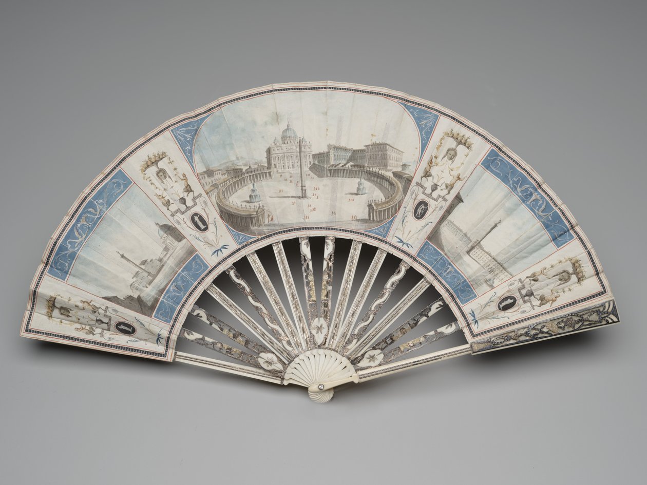 Sammenleggbar vifte med utsikt over monumentene i Roma, ca. 1780-1790-tallet av Italian School