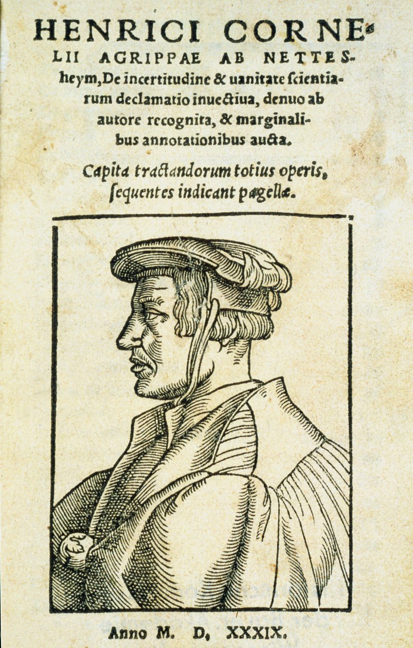 Frontispice av De Incertitatem et Vanitate declamato invectiva, av Heinrich Cornelius Agrippa, 1539 (trykk og tresnitt på papir) av Italian School