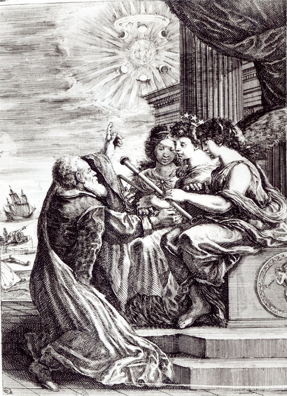 Frontispice til Opere di Galileo Galilei, utgitt i Bologna i 1656 av Italian School