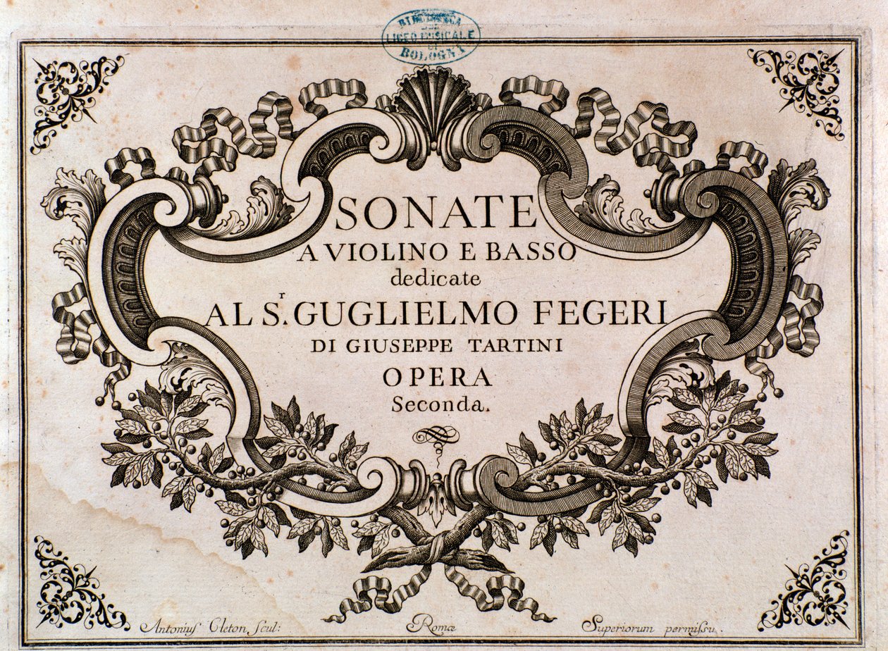 Frontispice av musikalsk partitur for Sonatas av Giuseppe Tartini (litho) av Italian School