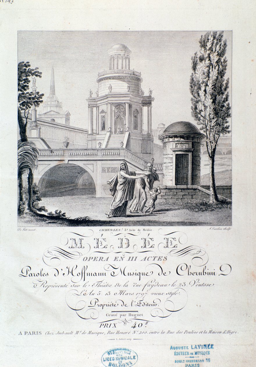 Frontispice av musikalsk partitur av Medea (scene 3), opera av Luigi Cherubini av Italian School
