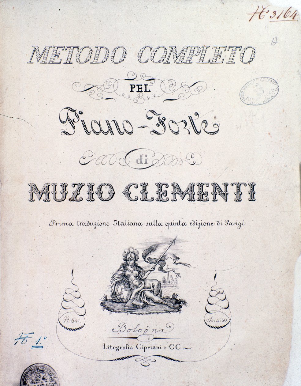 Frontispice av lærebok, Complete Method for the Piano av Muzio Clementi av Italian School