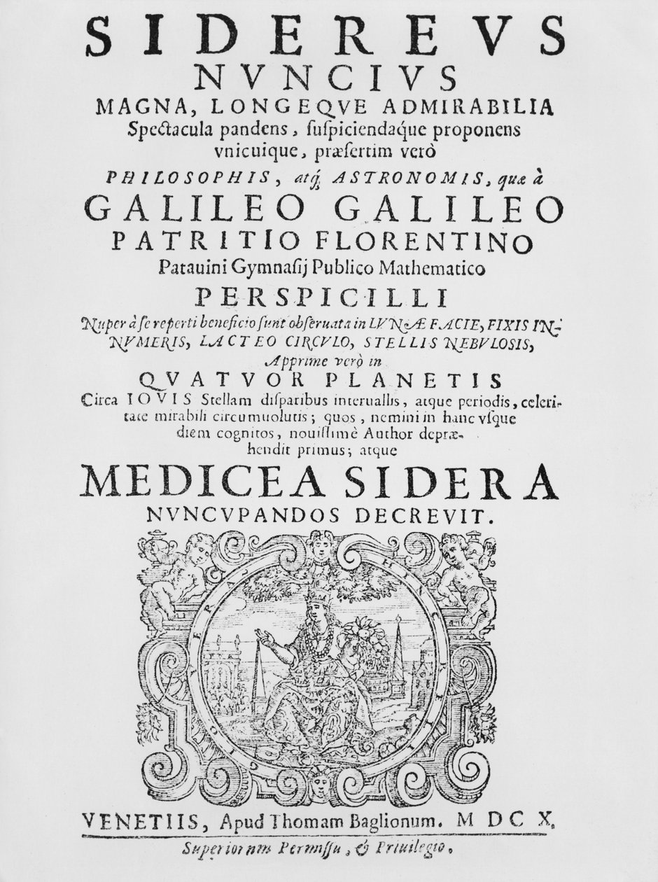 Frontispice til Sidereus Nuncius av Galileo Galilei, 1610 av Italian School