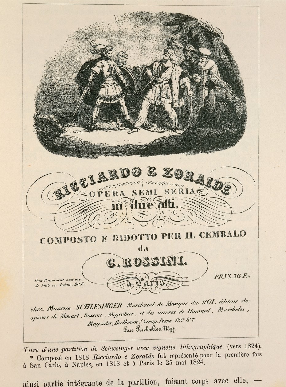 Frontispice til en cembaloreduksjon av 'Ricciardo and Zoraide' av Gioachino Rossini (litho) av Italian School
