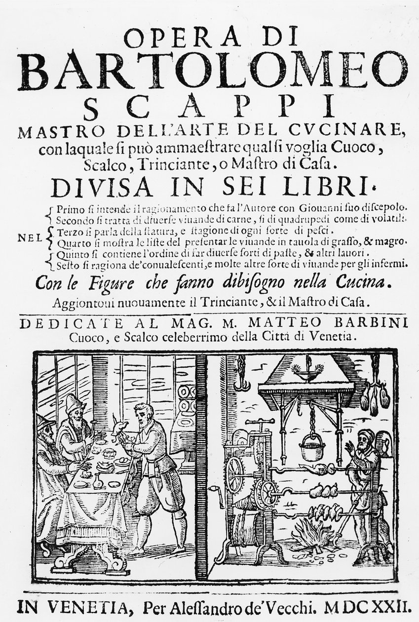 Frontispice til kokeboken til Bartolomeo Scappi, 1622 av Italian School