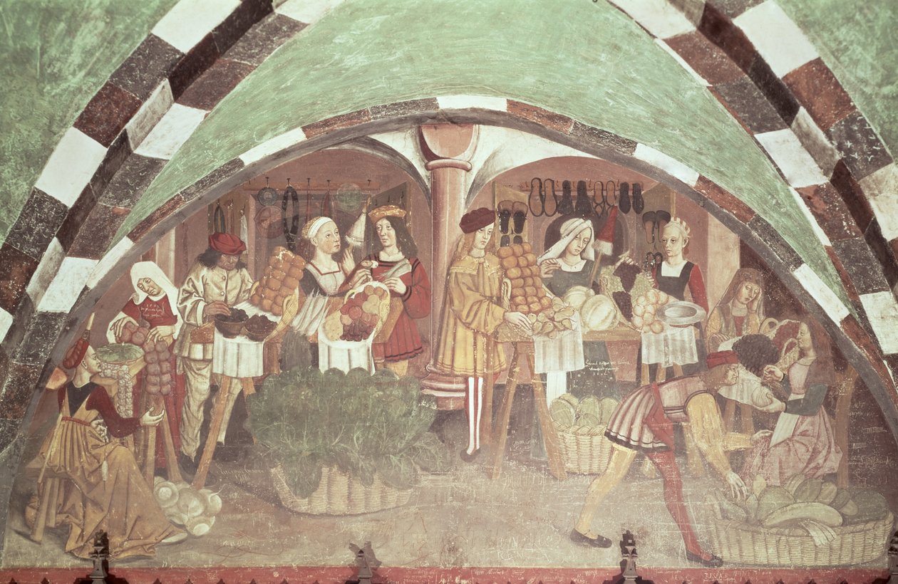 Frukt- og grønnsaksmarked (fresco) (se også 63046) av Italian School
