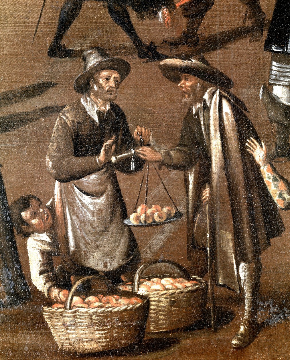Fruktselger og liten tyv, detalj (maleri av Italian School