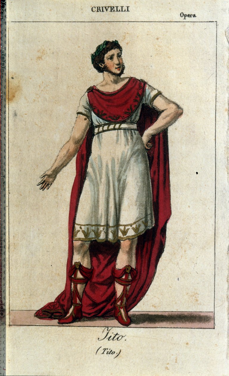 Gaetano Crivelli (1768-1836) i rollen som Tito i "La Clemence de Tito" av Wolfgang Amadeus Mozart (1756-1791) representert på La Scala i Milano i 1819 av Italian School
