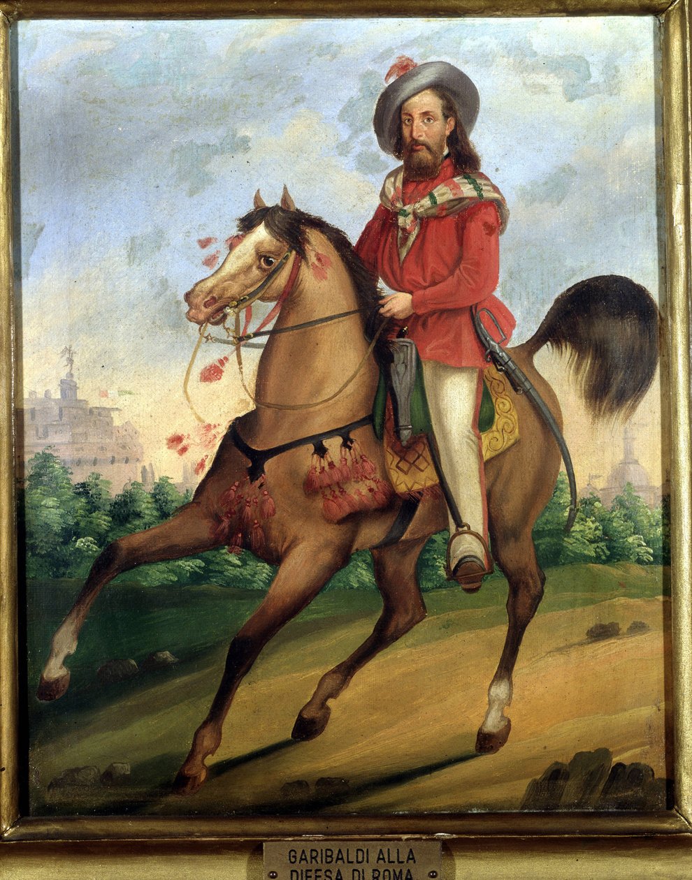 Garibaldi på hesteryggen iført til forsvaret av Roma. Museum for Risorgimento. Milan av Italian School