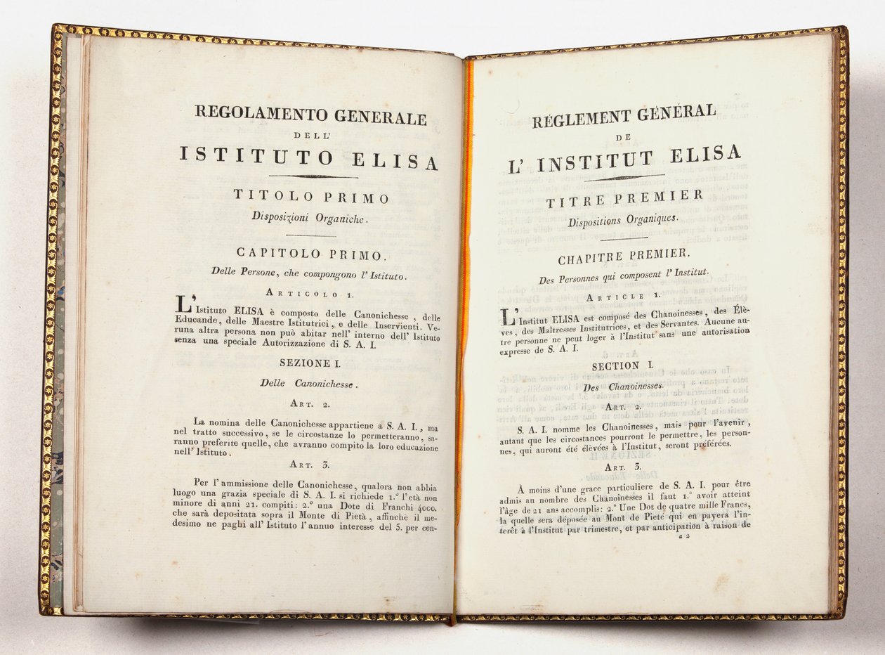 Generelle regler for Instituto Elisa i Lucca, gitt i Lucca, 14. juli 1811 (trykk) av Italian School