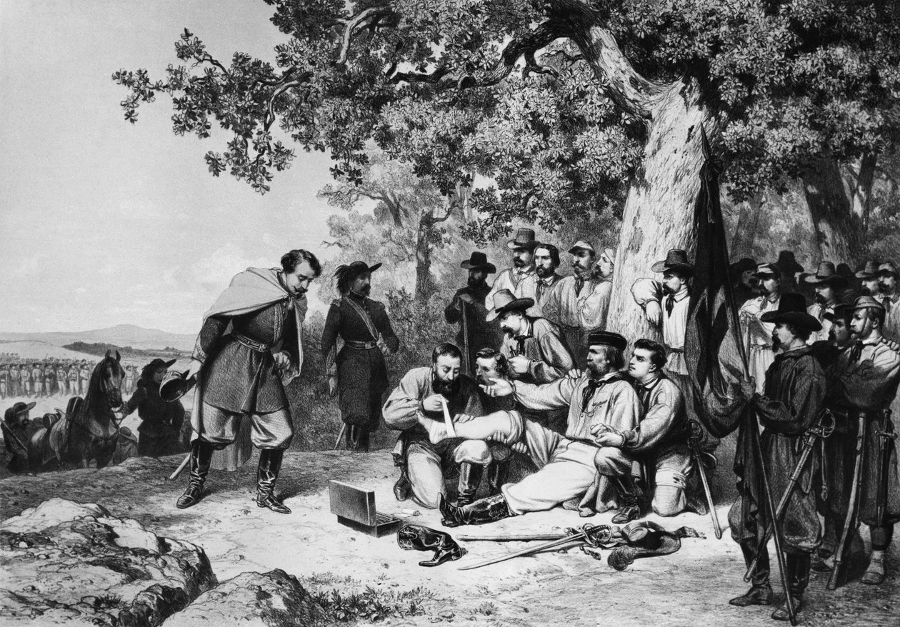 Giuseppe Garibaldi (1807–82) skadet i slaget ved Aspromonte i 1862 av Italian School