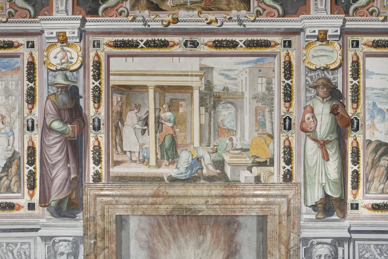 Hall of the Zodiac: Guder som straffer menn og mannsfigurer som representerer månedene i året (fresco) (detalj av 3496554) av Italian School