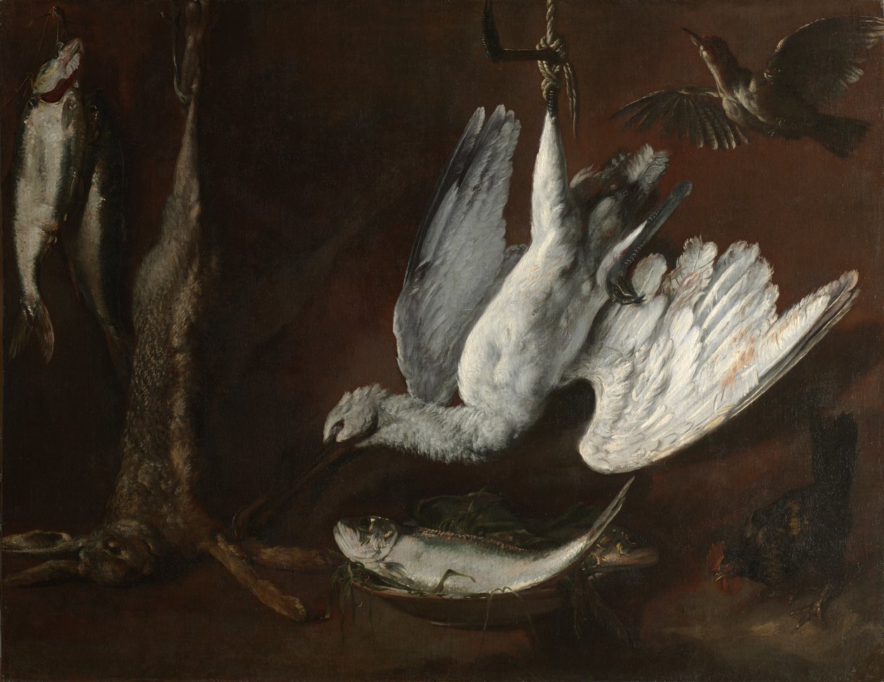 Hare, skestork og fisk, midten av 1600-tallet (olje på lerret) av Italian School