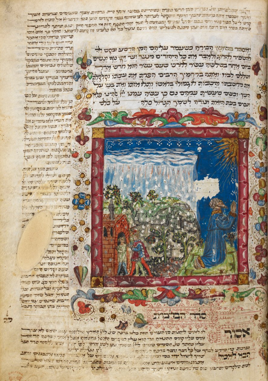 Harley 5686, f.60 Praying for rain, fra en festivalbønnebok av Leon ben Joshua De Rossi fra Cesena, Italia av Italian School