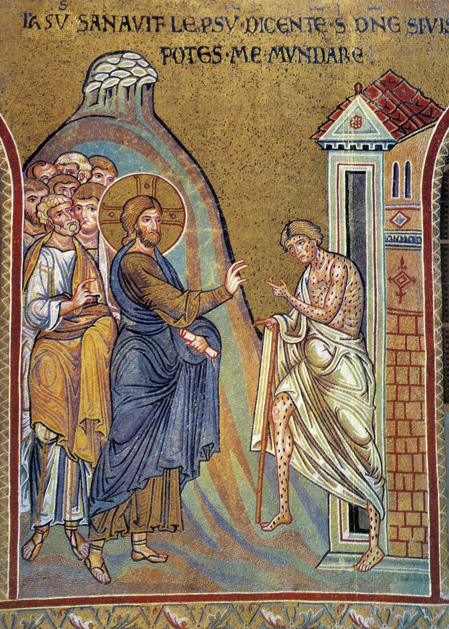 Helbredelse av spedalske - mosaikk, Monreale, Italia av Italian School