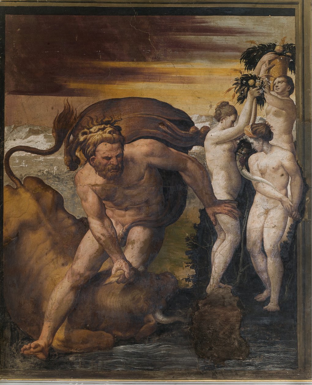 Hercules dreper den kretiske oksen, fra det gule rommet, Rocca Meli Lupi, Soragna, Parma av Italian School