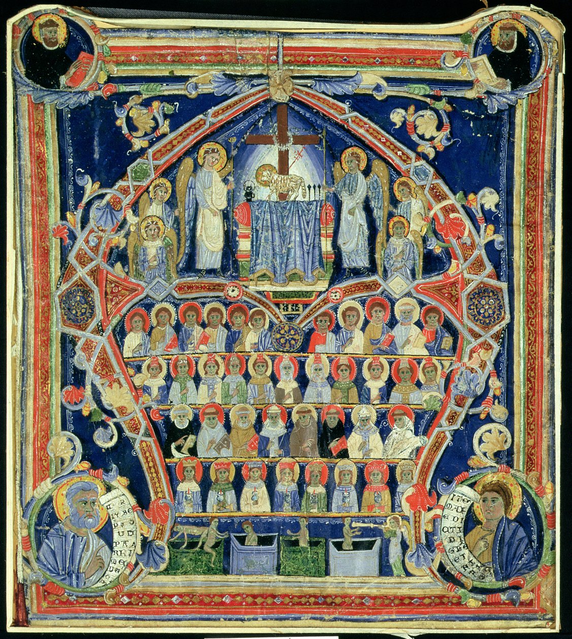 Historikert initial A som viser Den siste dommen av Italian School