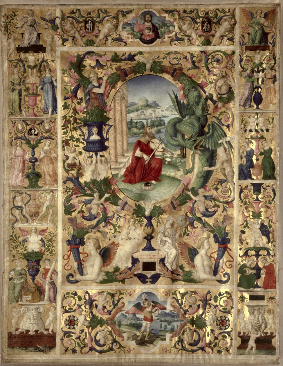 Historikert initial B som viser kong David som spiller en bratsj av Italian School