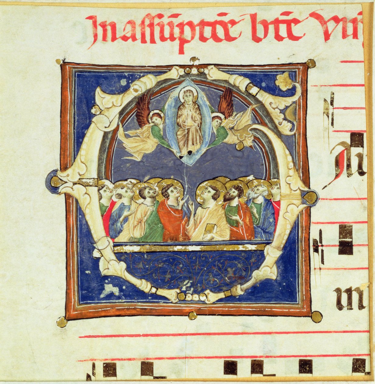Historikert initial G som skildrer Jomfruens antagelse av Italian School