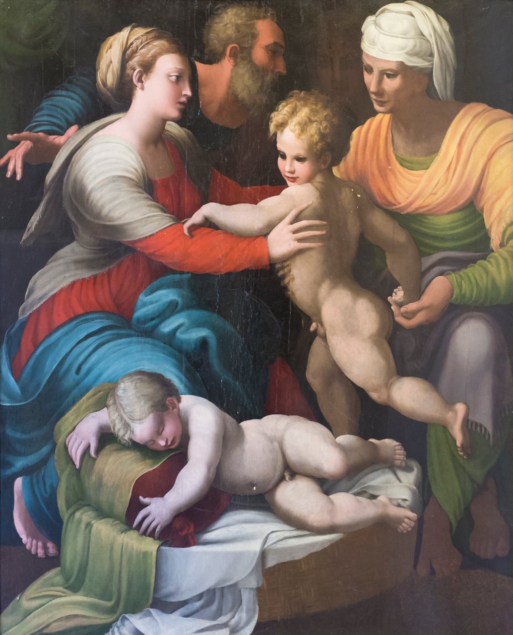 Hellig familie med Saint Elizabeth og Saint Giovannino av Italian School