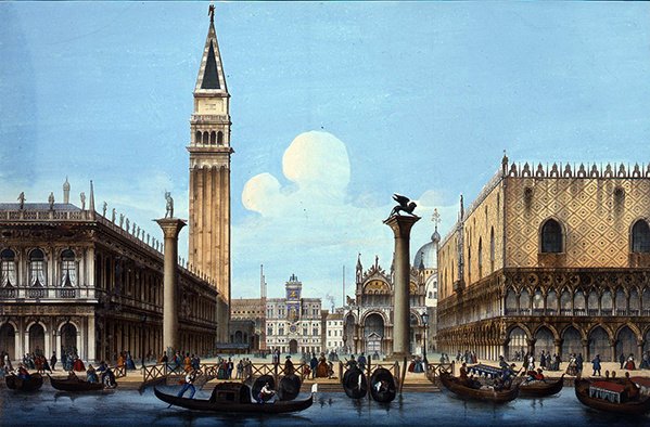 Il Molo, fra et sett med fire venetianske scener, ca. 1850 (håndfarget lito) av Italian School