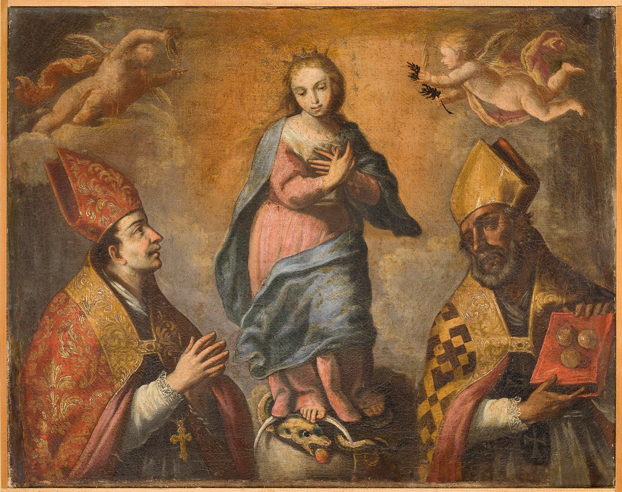 Immaculata mellom St. Canio (eller St. Augustine) og St. Nicholas, første halvdel av 1700-tallet (olje på lerret) av Italian School