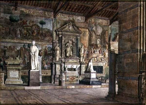 Interiør av Campo Santo i Pisa, ca. 1845 (akvarell på papir) av Italian School