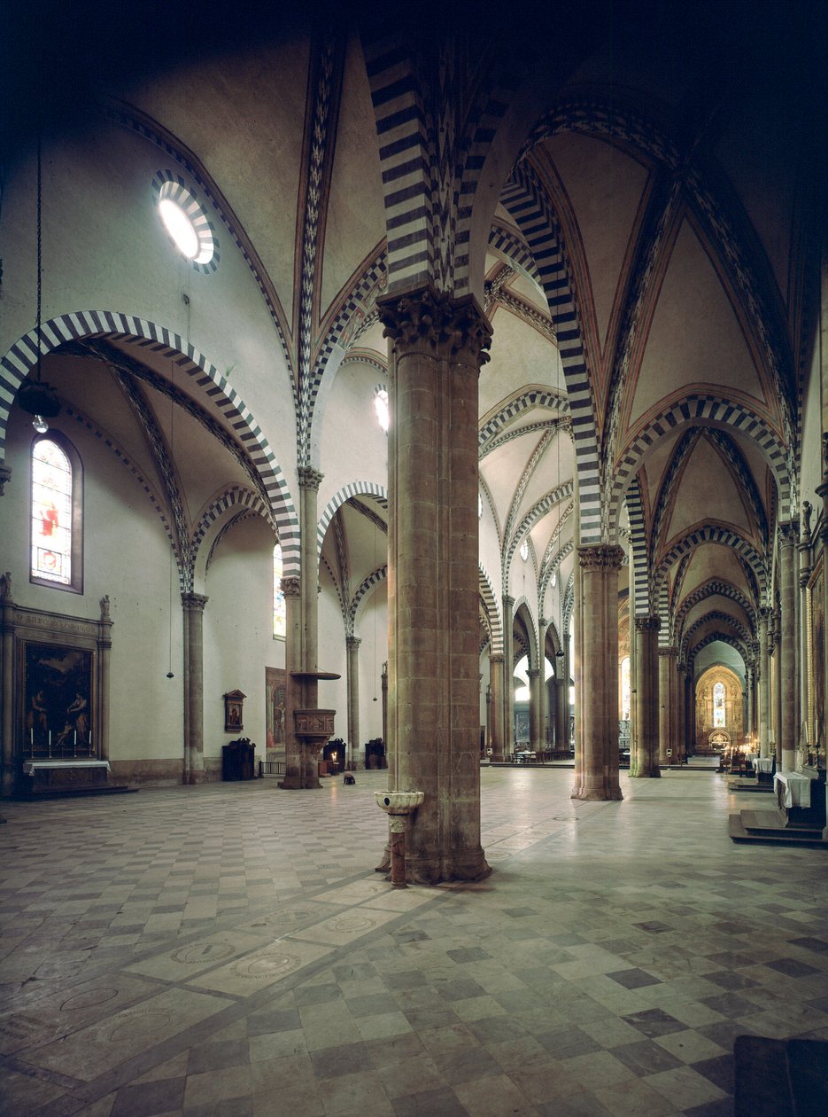Innvendig utsikt over basilikaen Santa Maria Novella av Italian School