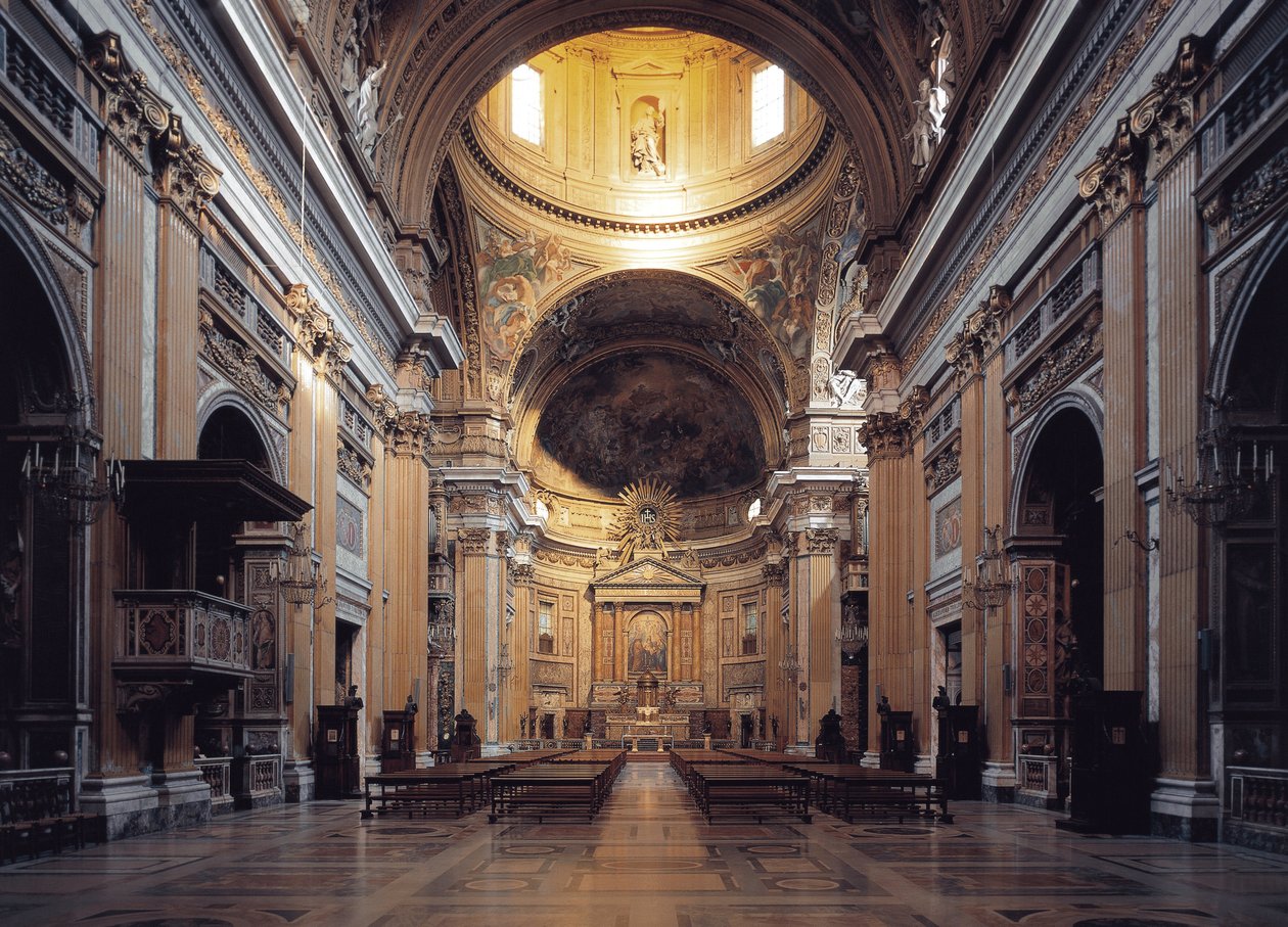 Innvendig utsikt over kirken Gesu i Roma, ca 1568 (innvendig utsikt over Chiesa del Gesu i Roma, Italia) av Italian School