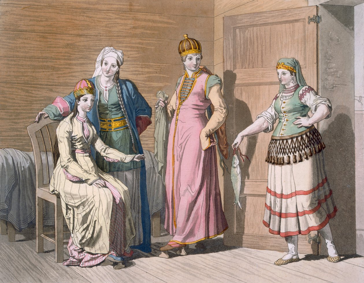 Interiør med sirkassiske kvinner, ca. 1820-30-tallet av Italian School