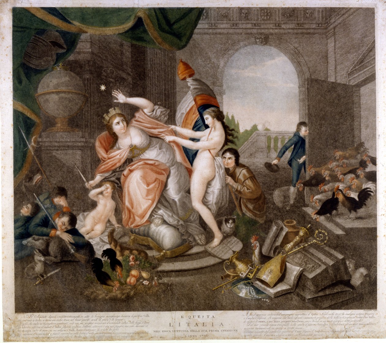 Italiensk anti-fransk satirisk publikasjon om invasjonen i 1796. Museo del Risorgimento. Milan av Italian School