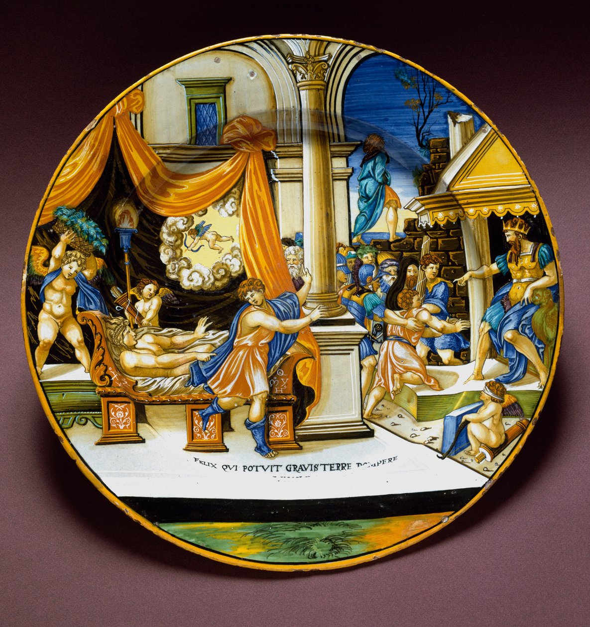 Josef og kona til Putifar Josef flykter fra kona til Putifar (Potifar) og søker å forføre ham. Keramisk plate produsert i Urbino, Italia. 1537 rundt Firenze, Museo Nazionale del Bargello av Italian School