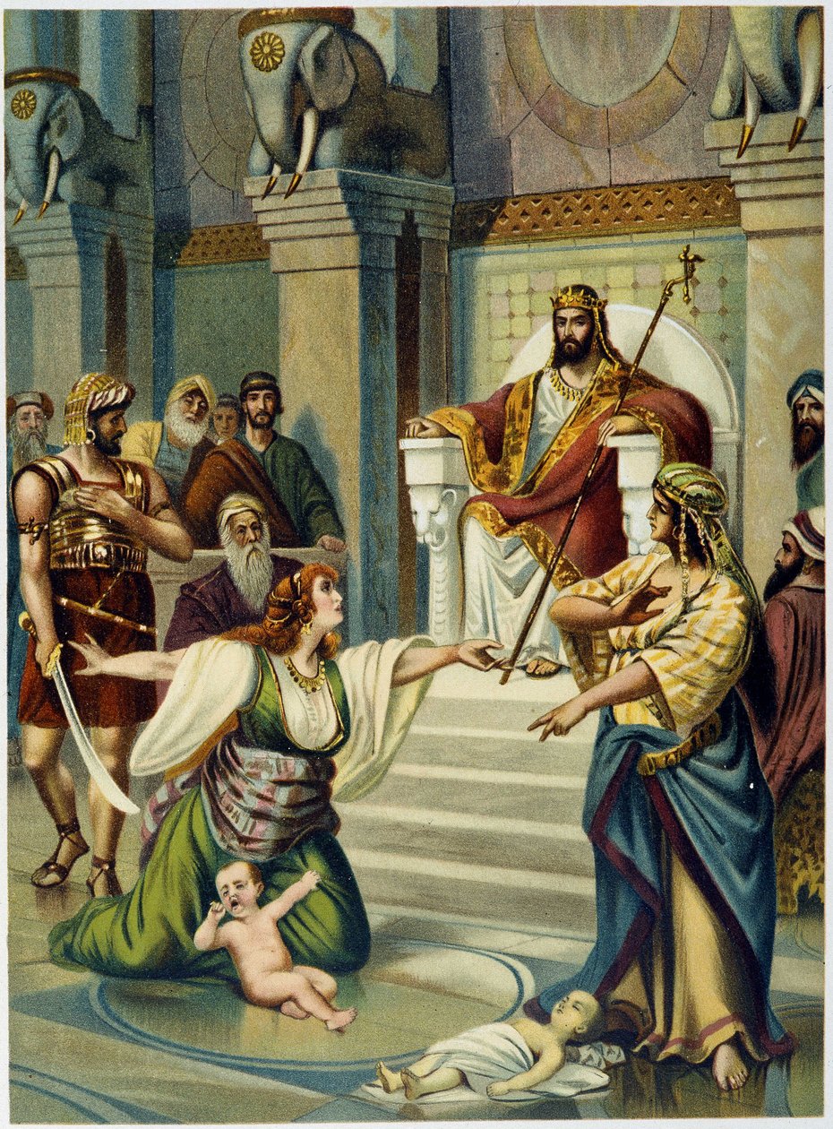 Judgment of Solomon - i "Classical Golden Bible: History of Divine Revelation in the Ancient and New Tension" "av Giovanni Ladislao Sykora (vol. 1), oversatt av Don Clemente Benetti. (italiensk bibel) av Italian School