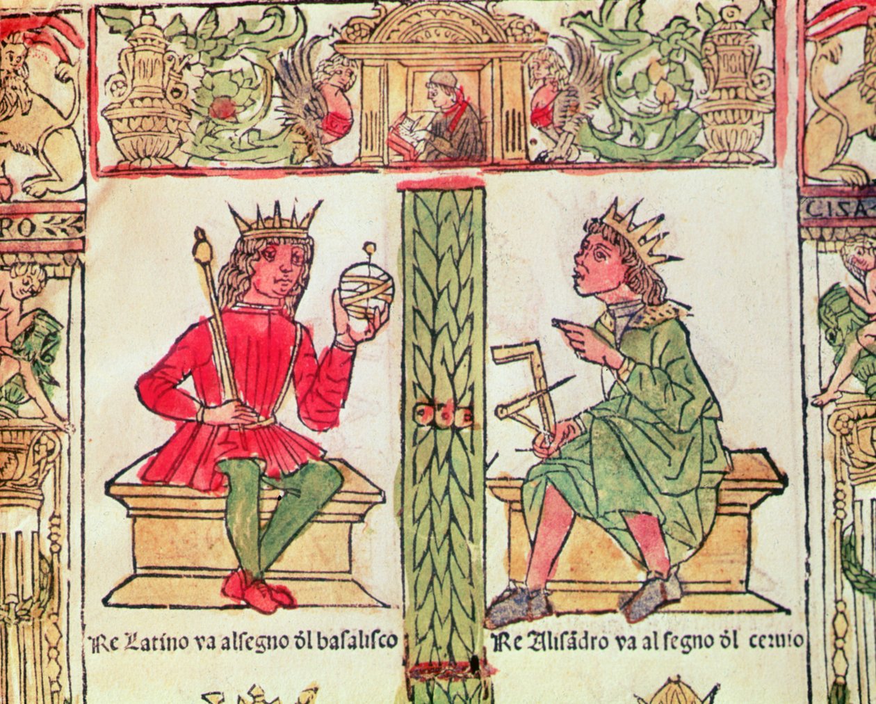 Kong Latinus og kong Alexander, fra The Book of Fate av Lorenzo Spirito Gualtieri (trykt papir) av Italian School