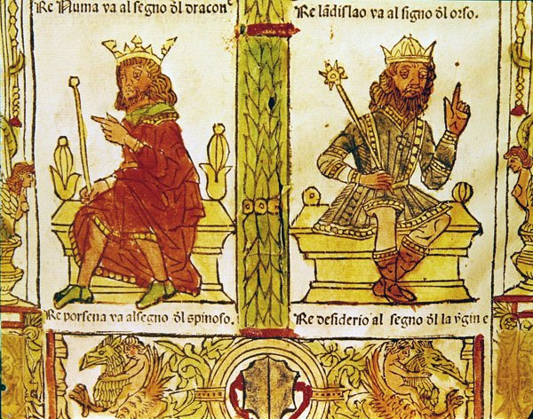Kong Porsenna og kong Desiderius, fra The Book of Fate av Lorenzo Spirito Gualtieri (trykt papir) av Italian School