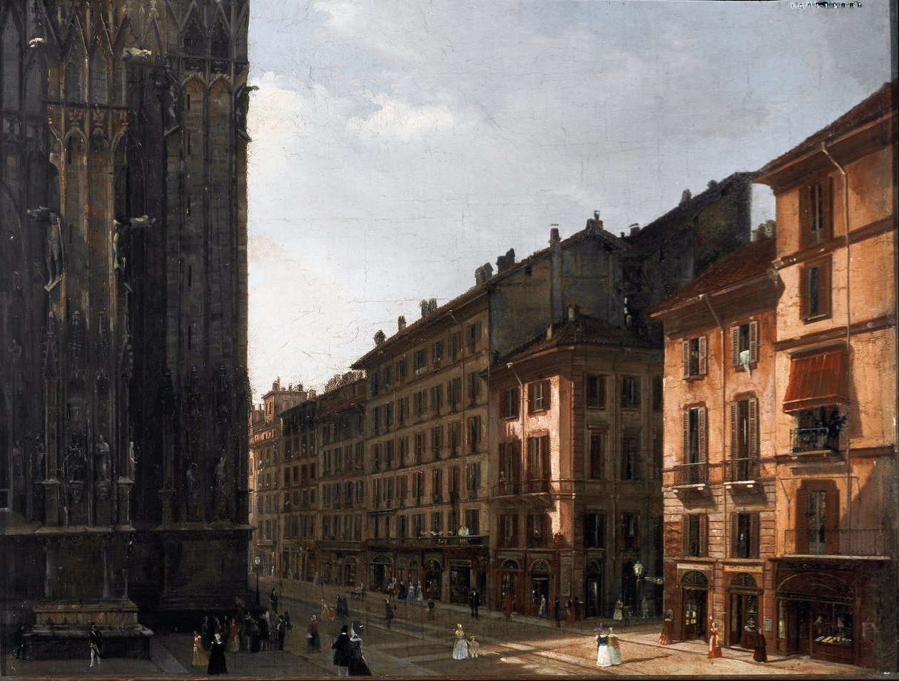 Gangen til Duomo i Milano (Piazza del Duomo) - Anonymt maleri - Olje på tre - 1840 Museo Civico di Milano, Palazzo Morando av Italian School