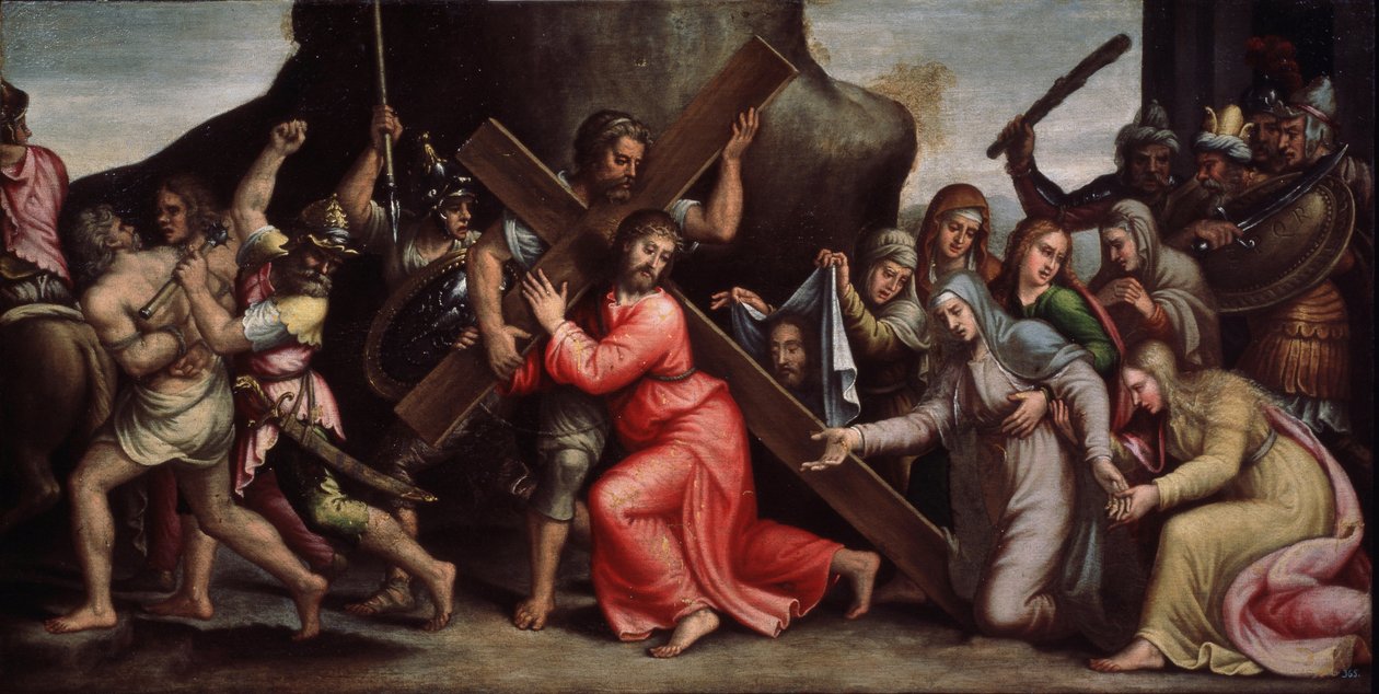""Kristus bærer sitt kors"" (Kristus bærer korset) Maleri av den italienske skolen. 1550-1600 Manierisme. Regionalt Deineka kunstgalleri, Kursk Russland av Italian School