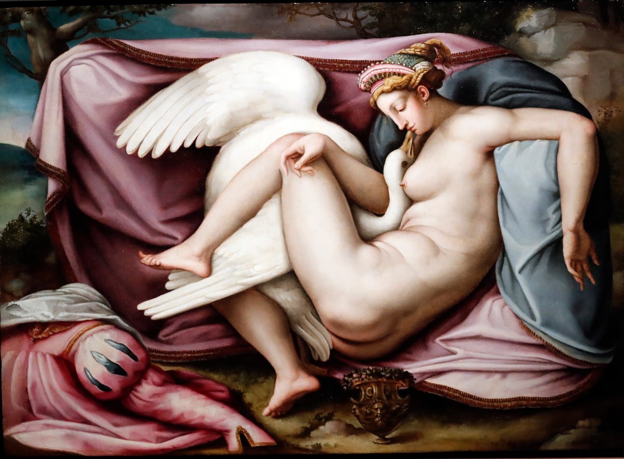 Leda og svanen. Romersk maler 1550. Genova. Italia. av Italian School