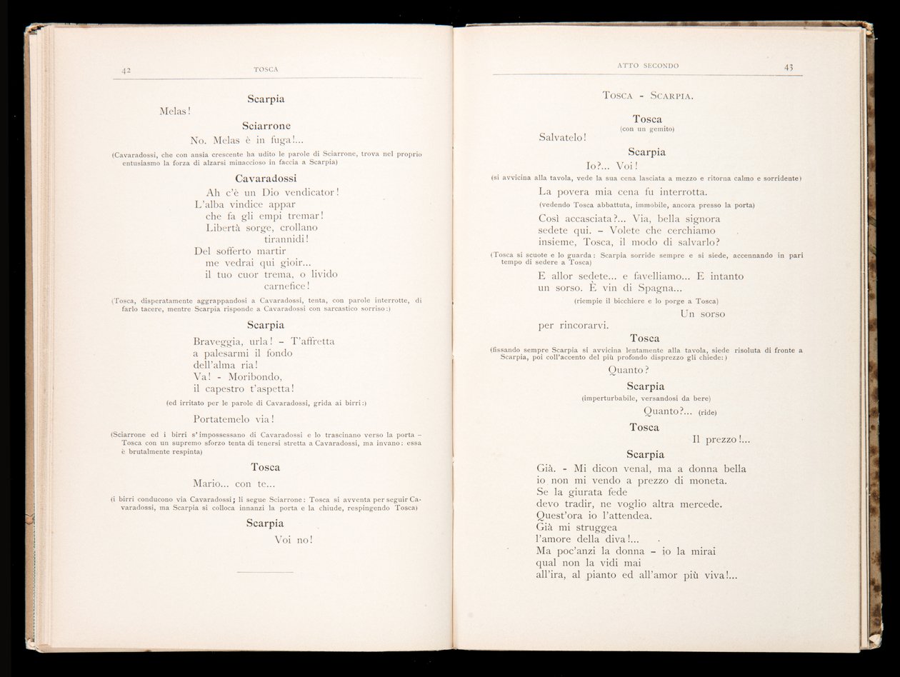 Libretto av Tosca av Giacomo Puccini, Edition Ricordi, Italia av Italian School